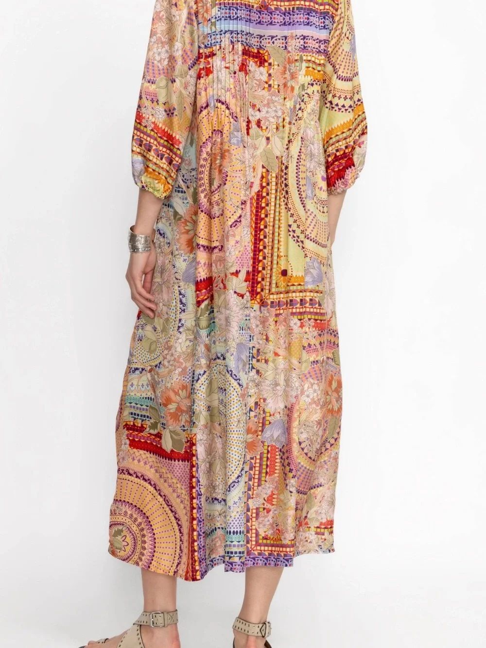 Johnny Was Garden Mosaic Tile Britta Floral Silk Midi-Dress size S - Picture 3 of 15
